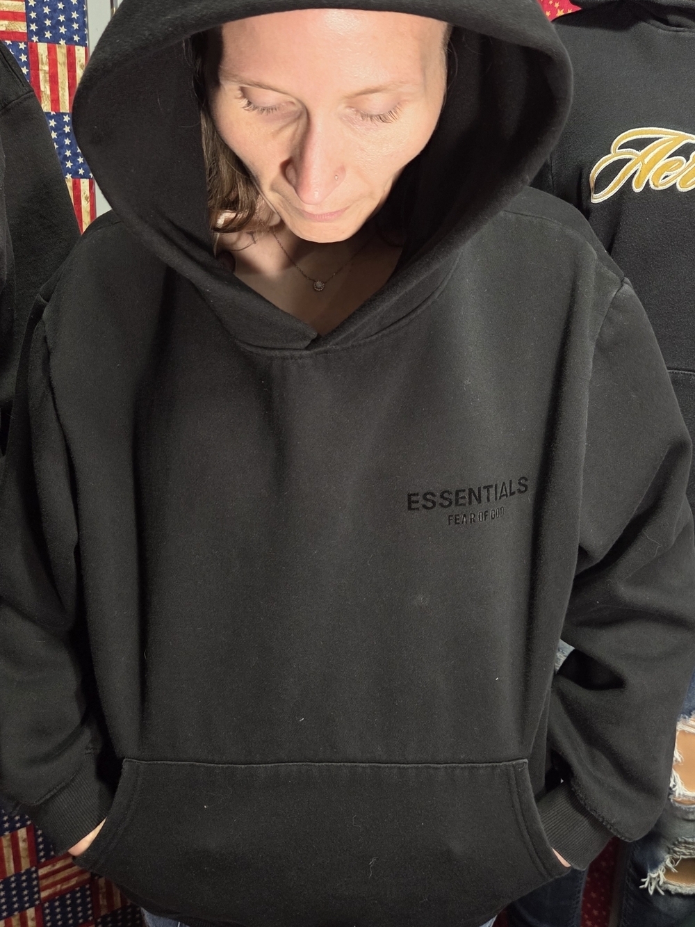 ESSENTIALS Men’s Black Hoodie - Minimal Logo